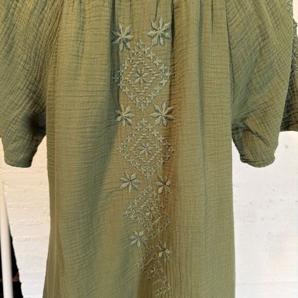 Boho Cottagecore Peasant Lucky Brand A-Line Dress Olive Green M - Picture 7 of 9